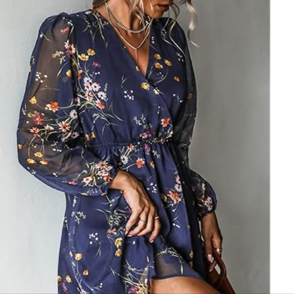 Floral Navy Blue Dress - Picture 2 of 12
